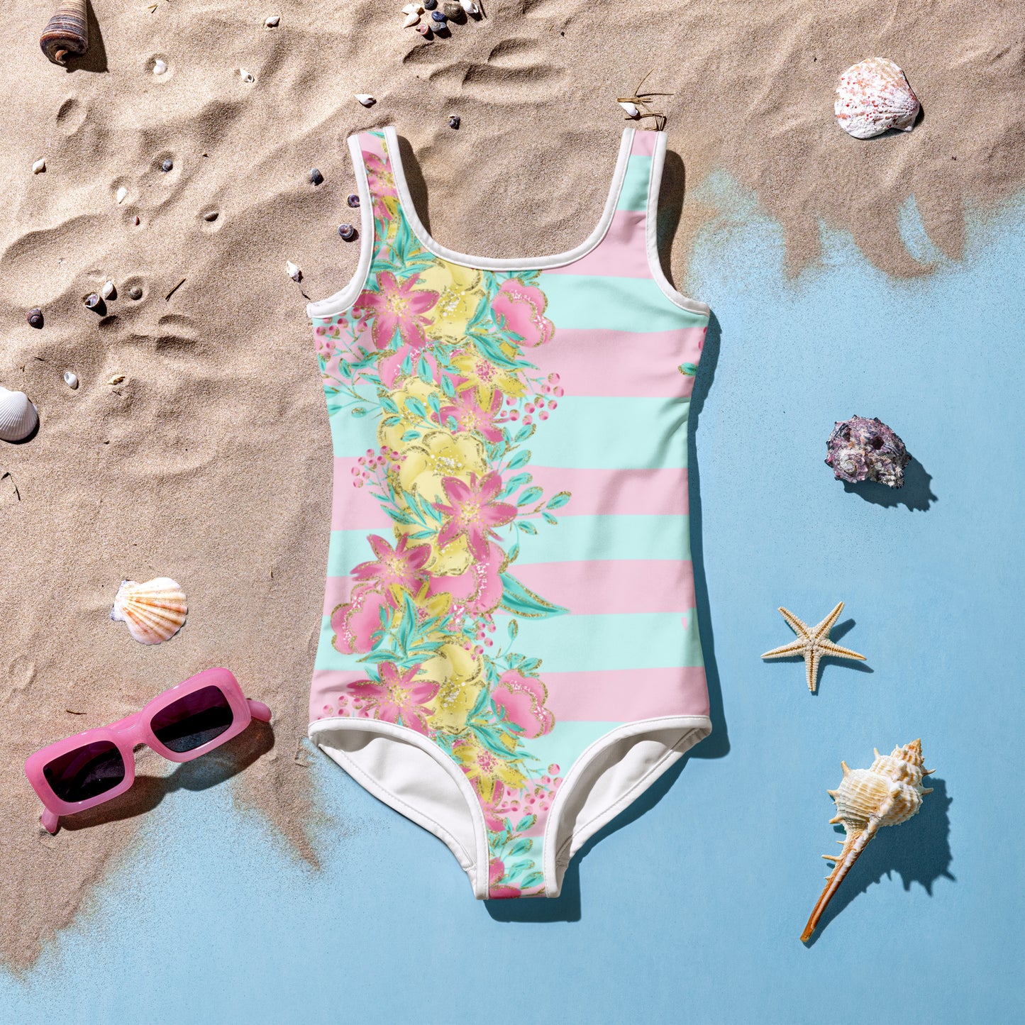 Flowers and Stripes - Kids Swimsuit