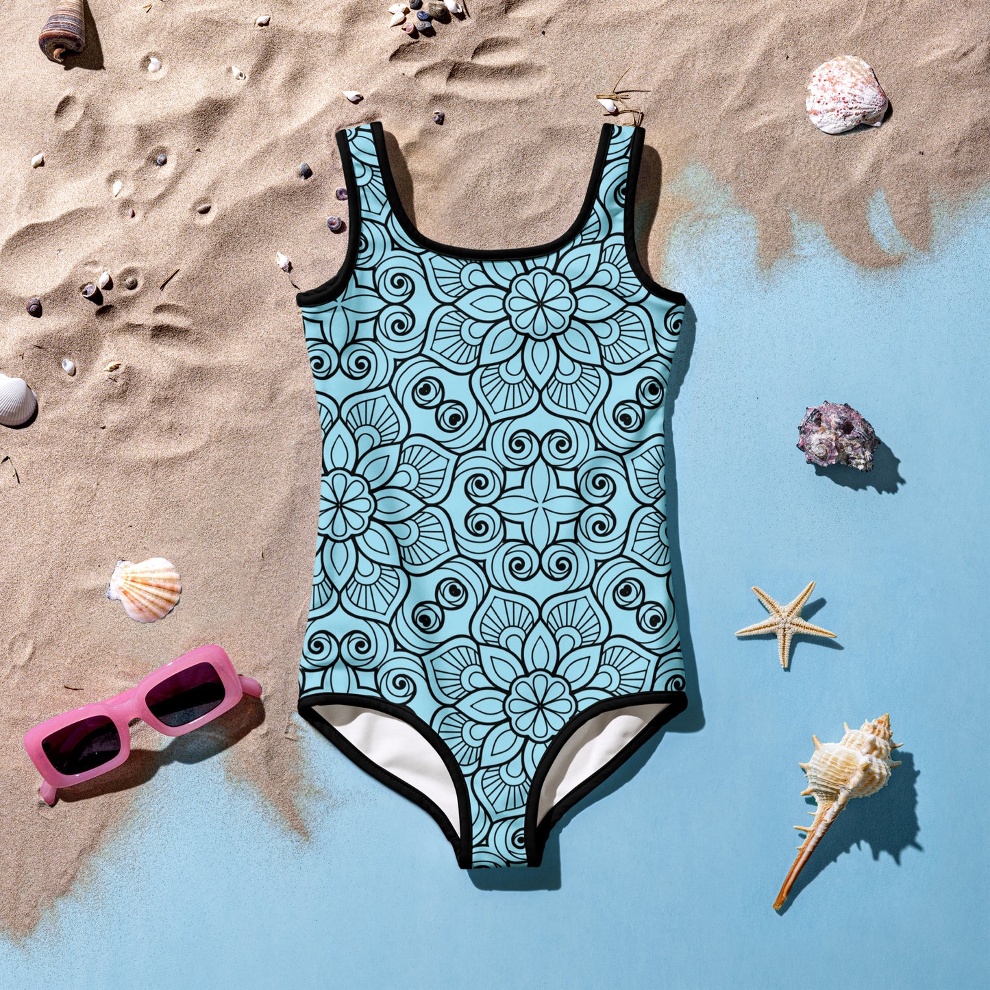 Blue and Black Mandala - Kids Swimsuit