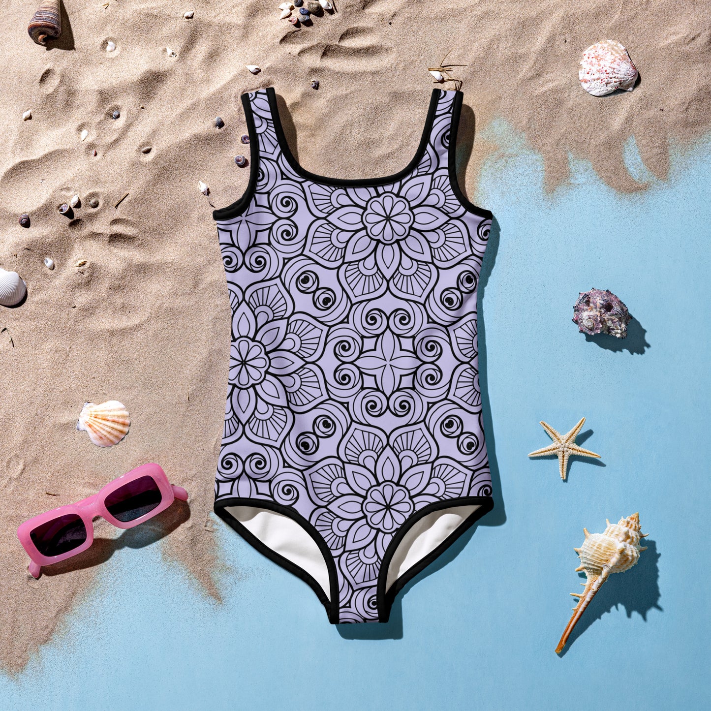 Purple and Black Mandala - Kids Swimsuit