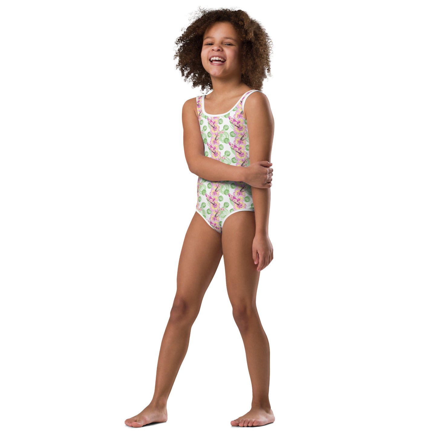 Green Circle, Flowers, Surf Boards - Kids Swimsuit
