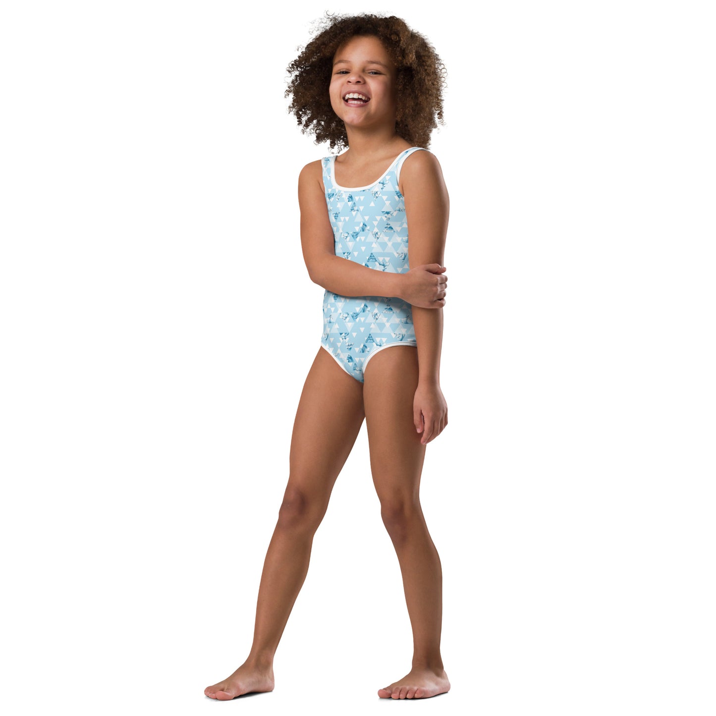 Blue and White Triangles - Kids Swimsuit