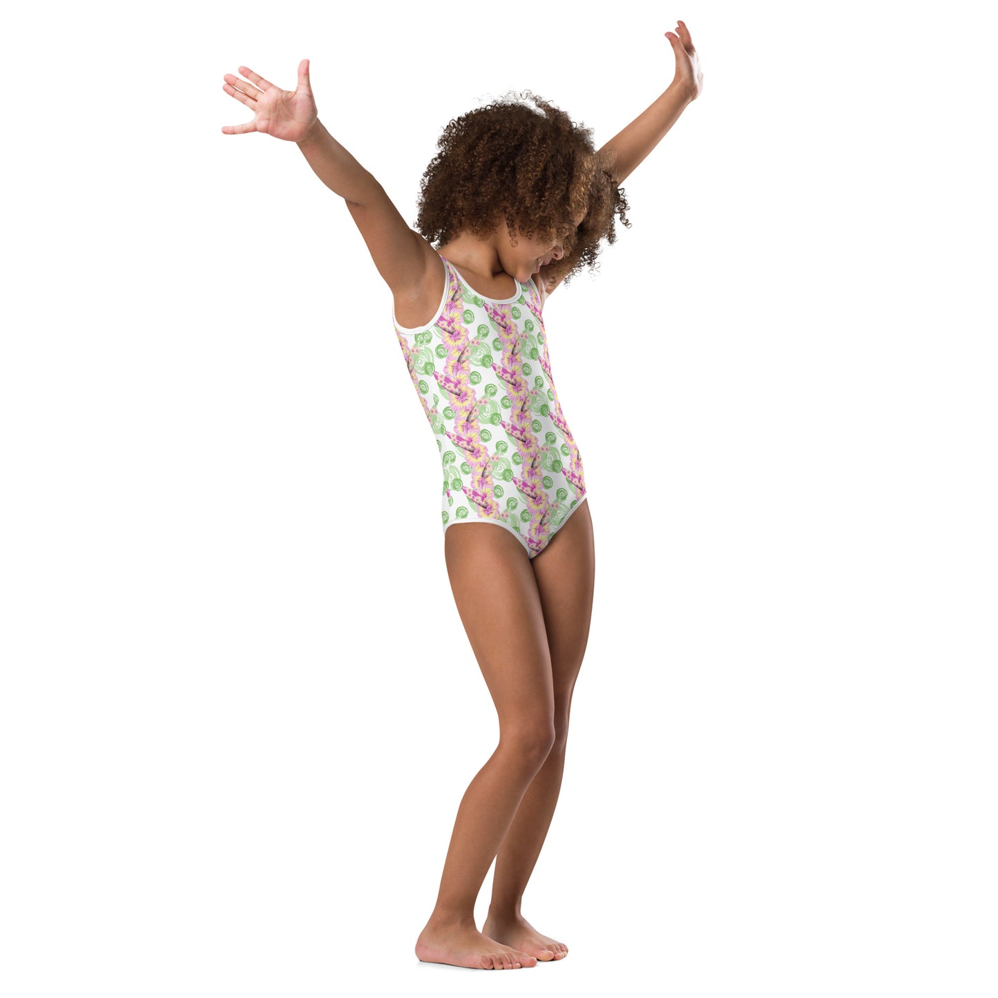 Green Circle, Flowers, Surf Boards - Kids Swimsuit