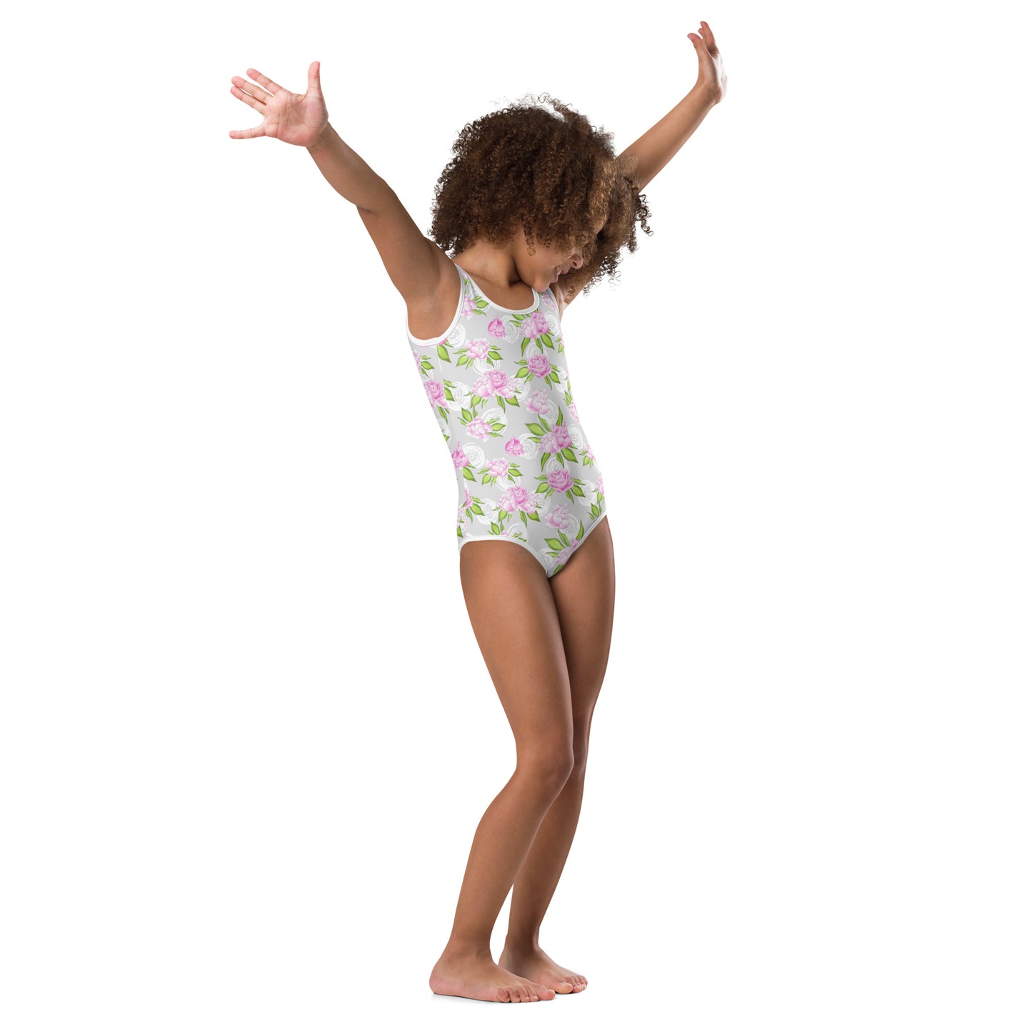 Pink Roses White Circles - Kids Swimsuit
