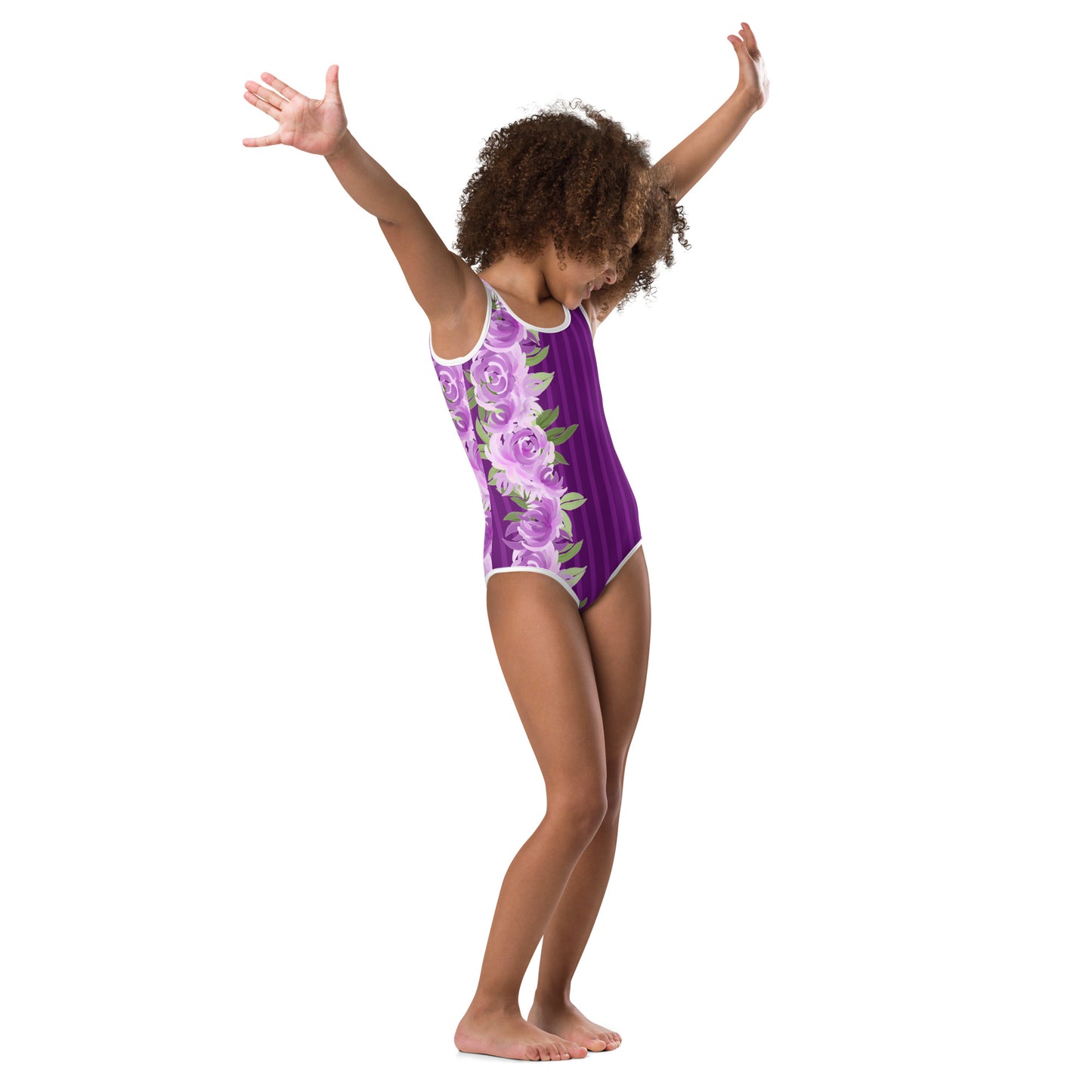 Purple Stripes with Flowers - Kids Swimsuit