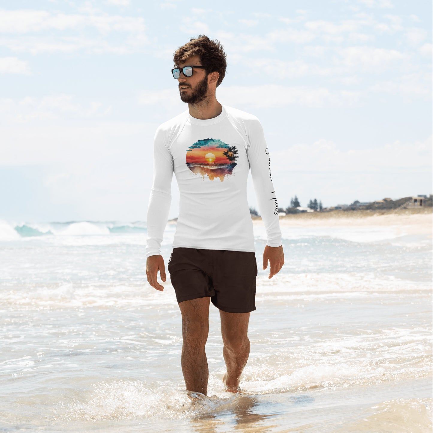 Watercolor Sunset - Saltwater Heals - White - Men's Rash Guard