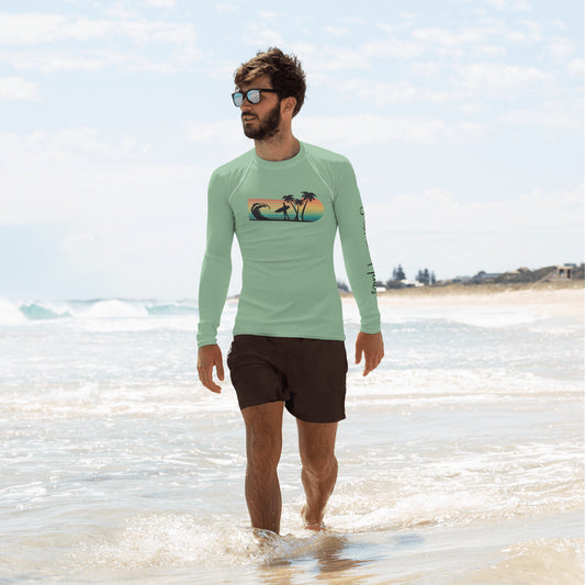 Surfing Silhouette Sunset - Saltwater Heals - Green - Men's Rash Guard