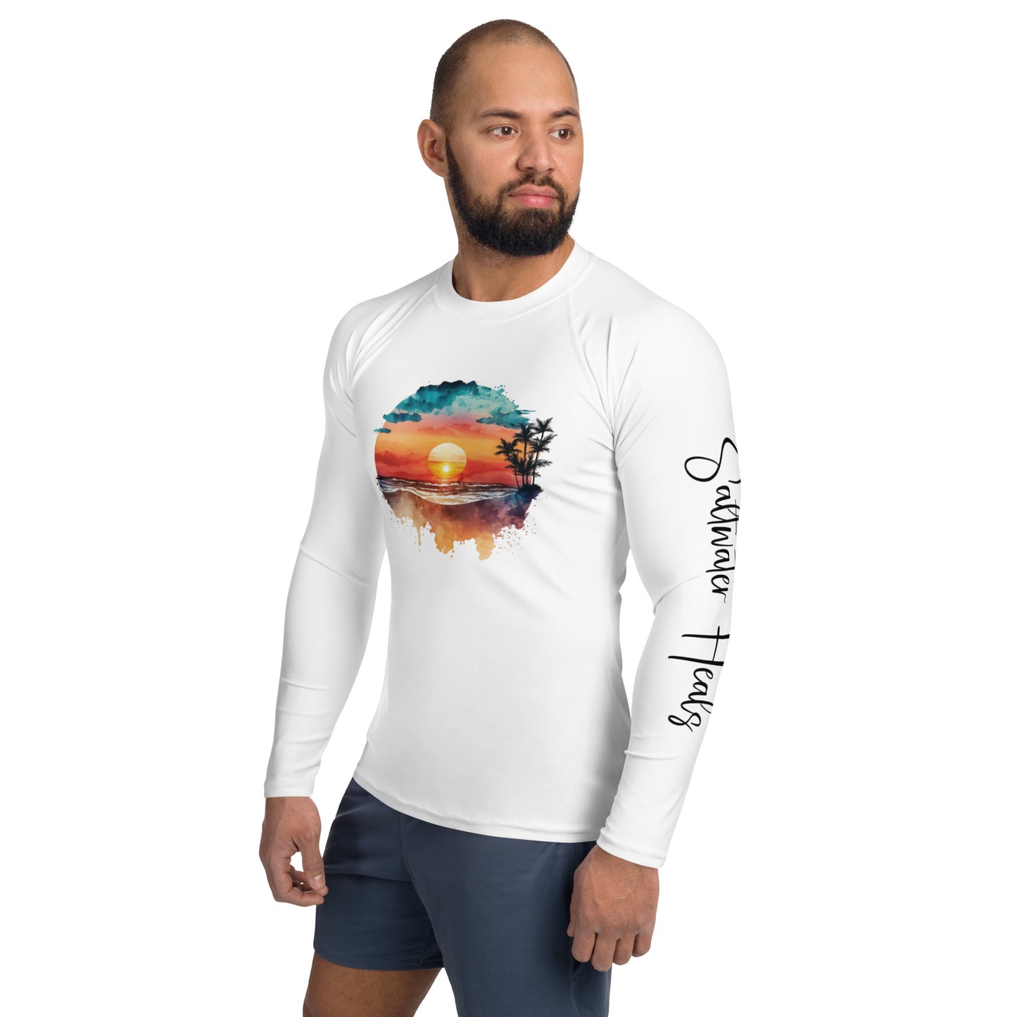 Watercolor Sunset - Saltwater Heals - White - Men's Rash Guard