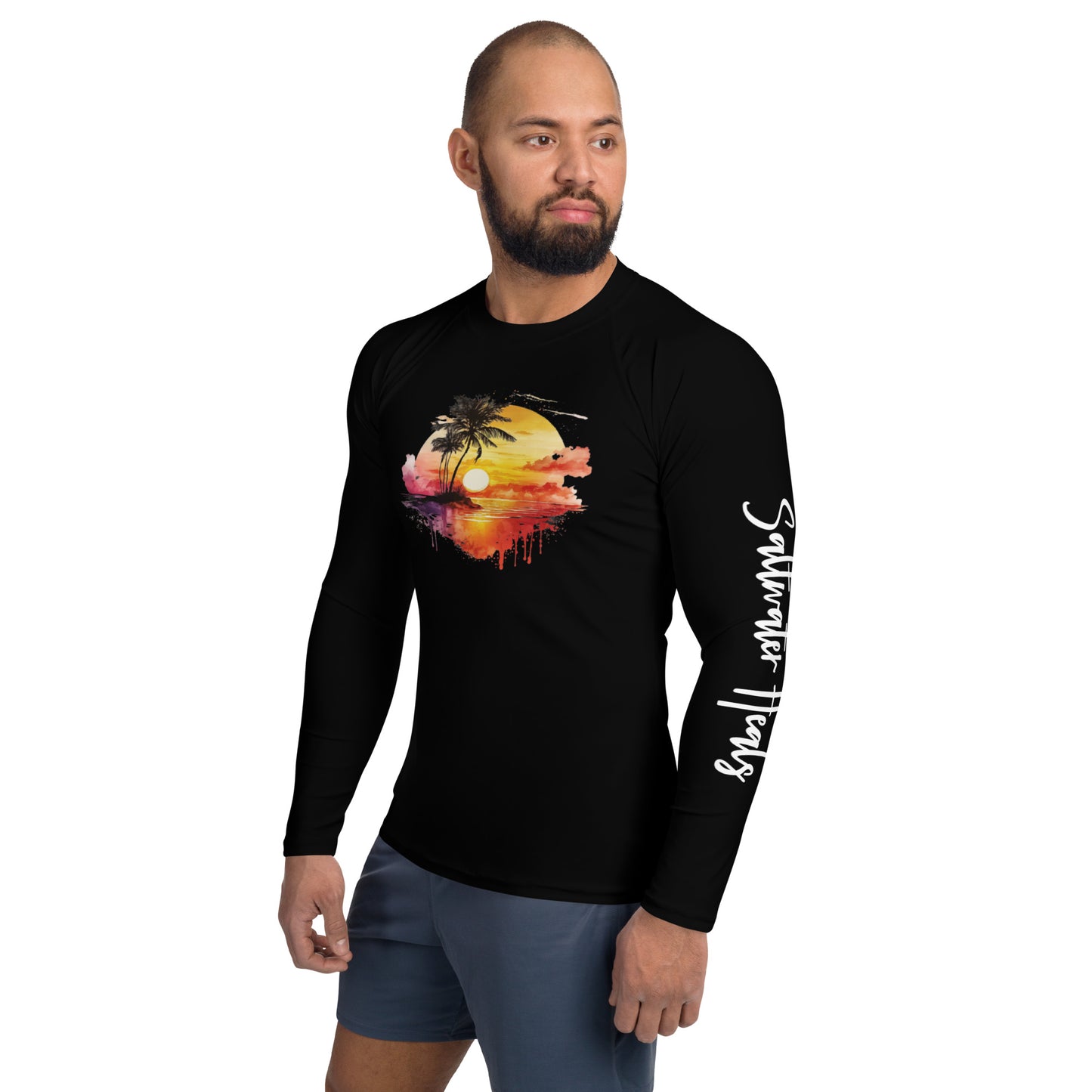 Amazing Ocean Sunset - Saltwater Heals - Black - Men's Rash Guard