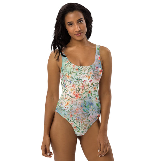 Watercolor Flowers - Light - One-Piece Women Swimsuit