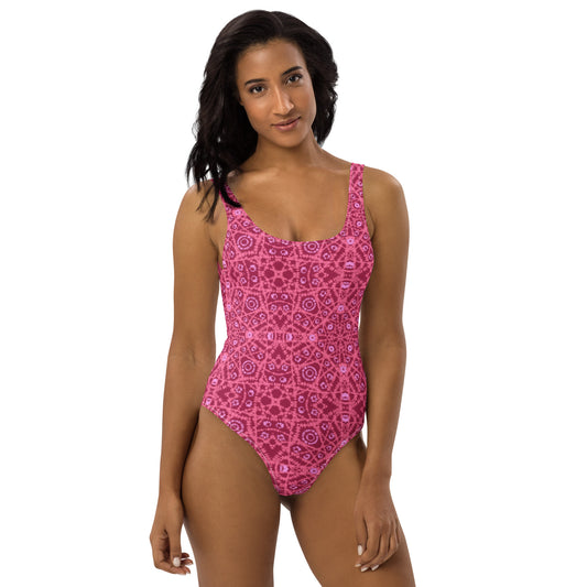 Batik - Red and Ponk - One-Piece Women Swimsuit