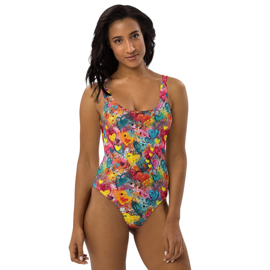 Multicolor Painted Hearts - One-Piece Women Swimsuit