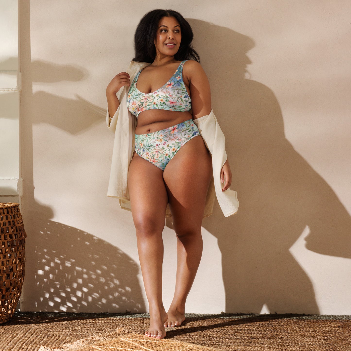Watercolor Flowers Light - Recycled high-waisted bikini