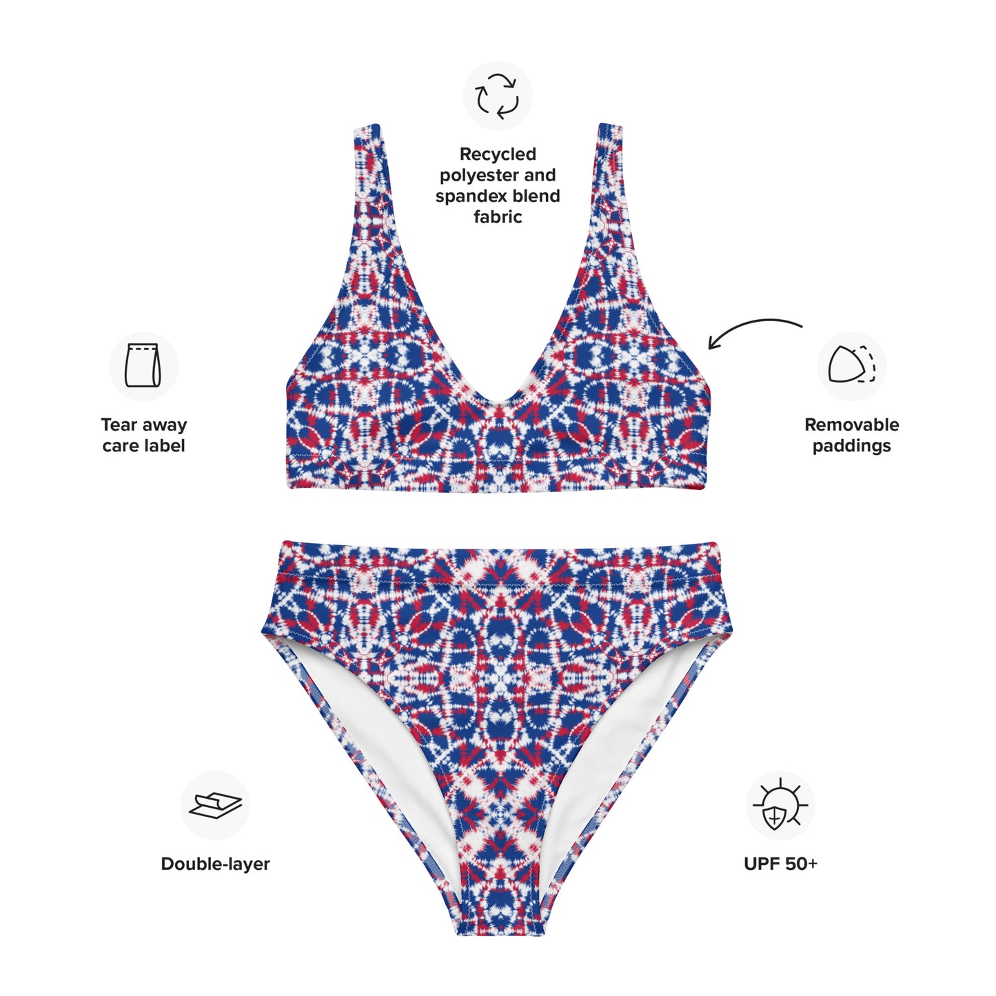 Batik - Red, White, and Blue - Recycled high-waisted bikini