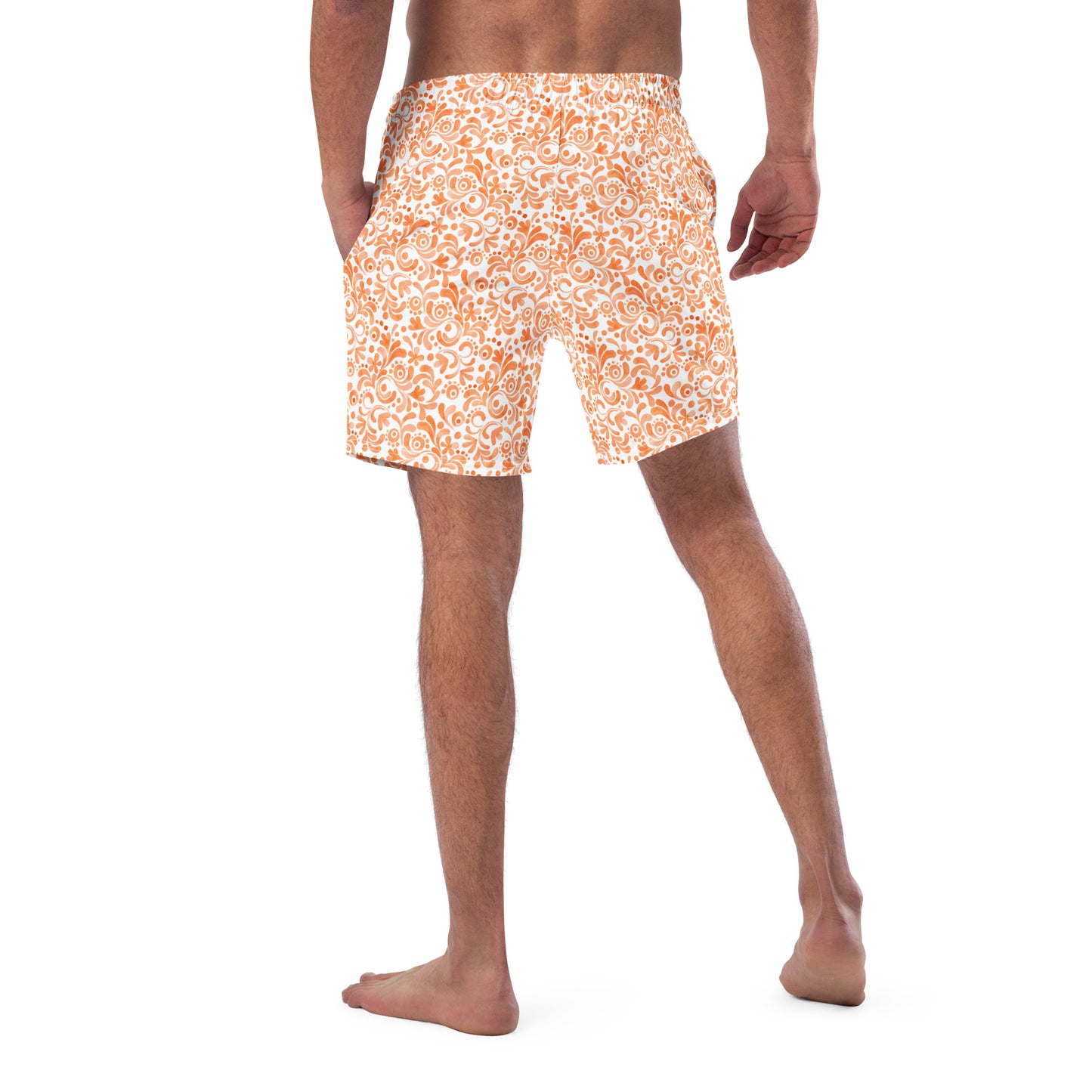 Orange and White Watercolor Swirls - Swim Trunks