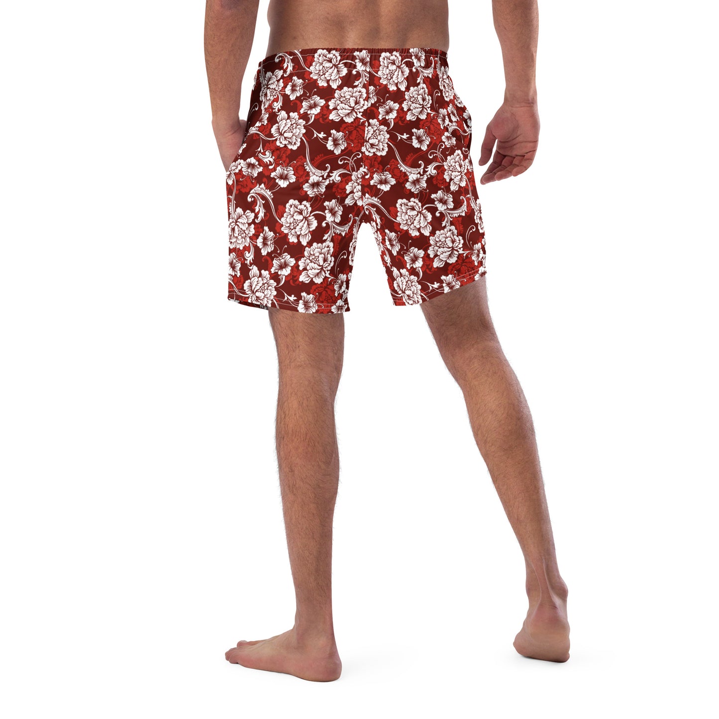 Red Baroque Floral - Swim Trunks