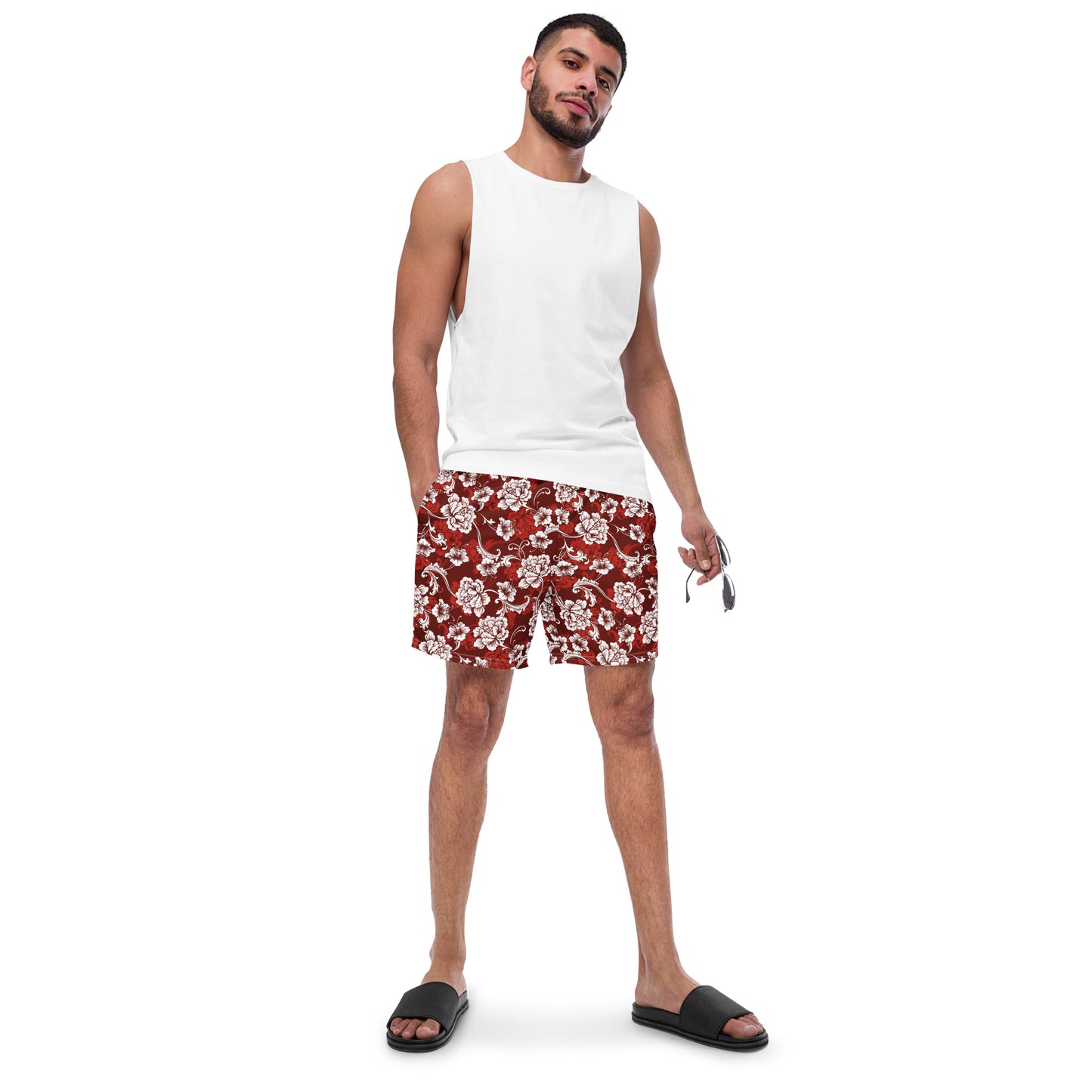 Red Baroque Floral - Swim Trunks