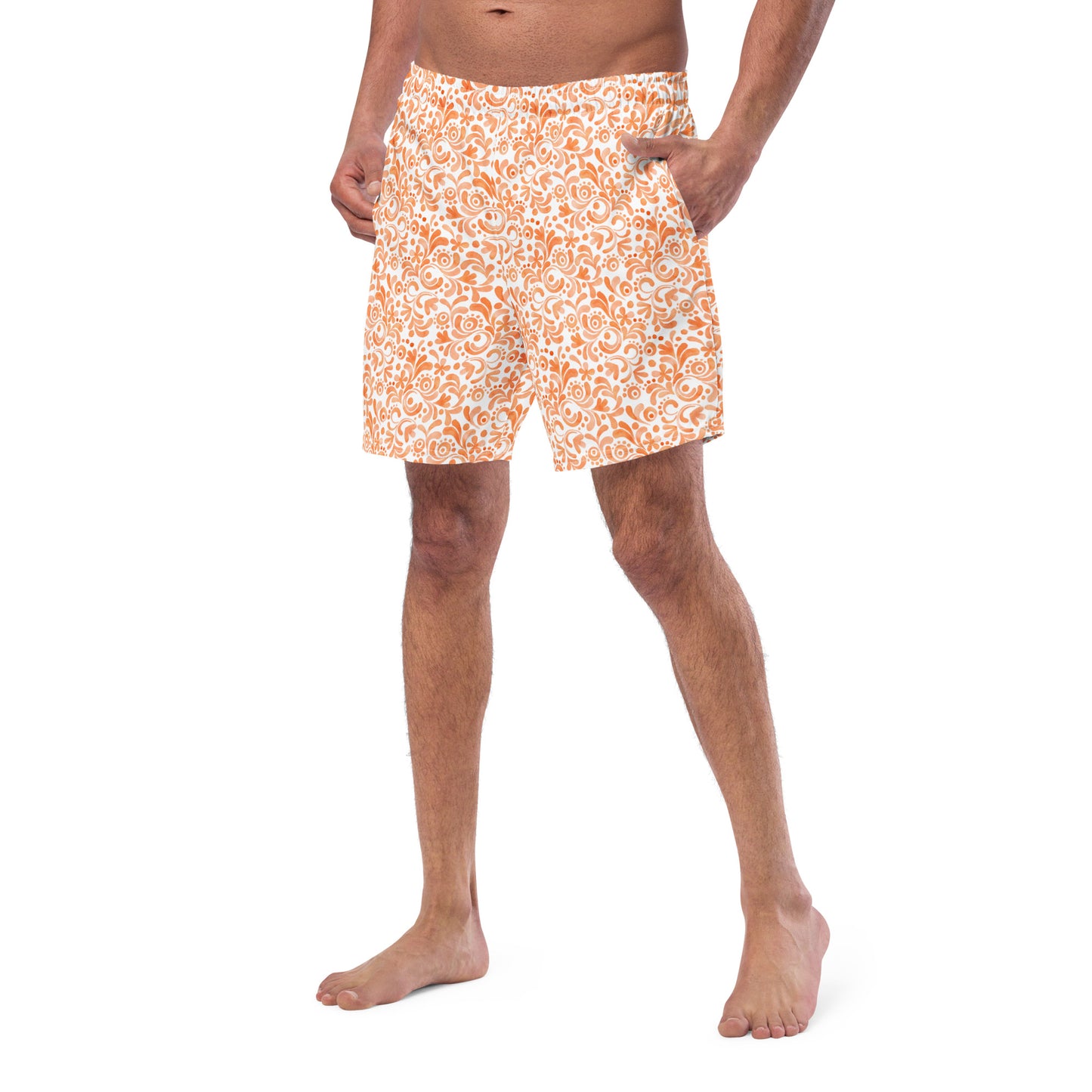 Orange and White Watercolor Swirls - Swim Trunks
