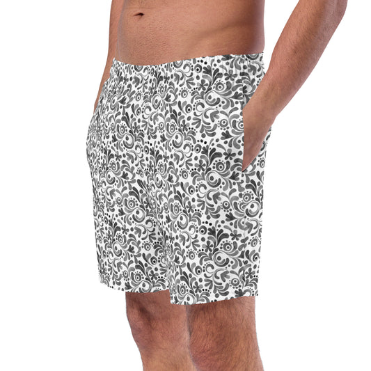 Black and White Watercolor Swirls - Swim Trunks