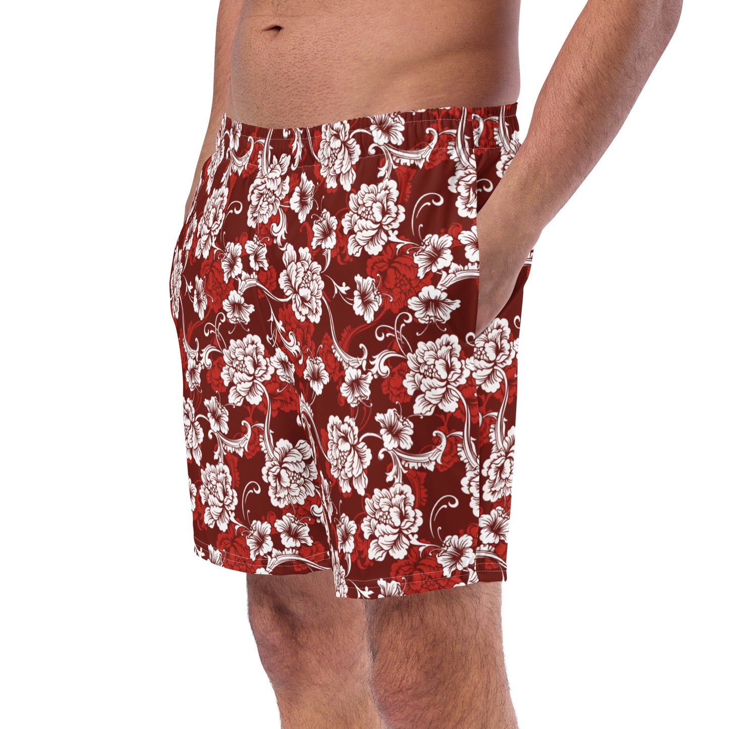 Red Baroque Floral - Swim Trunks