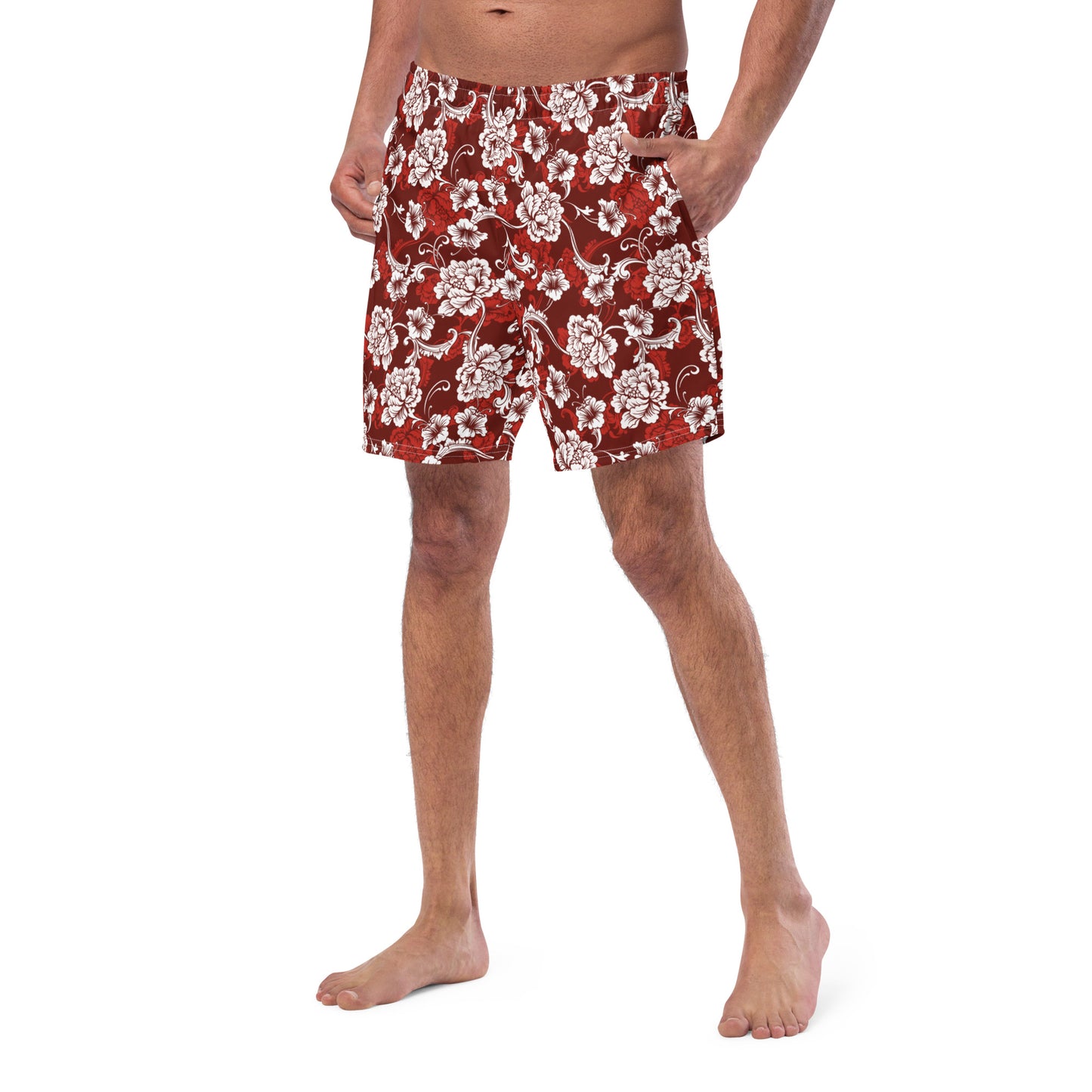 Red Baroque Floral - Swim Trunks