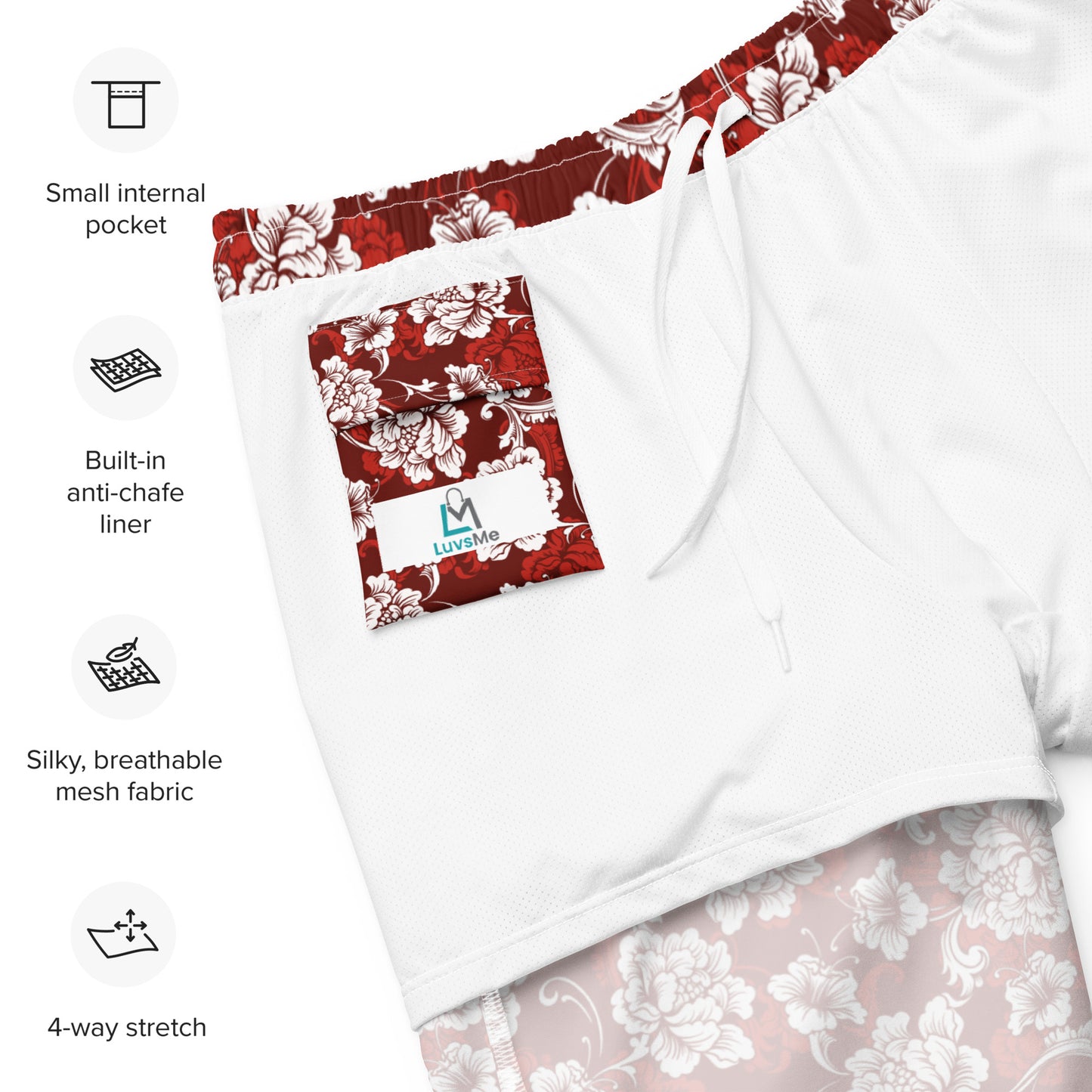 Red Baroque Floral - Swim Trunks
