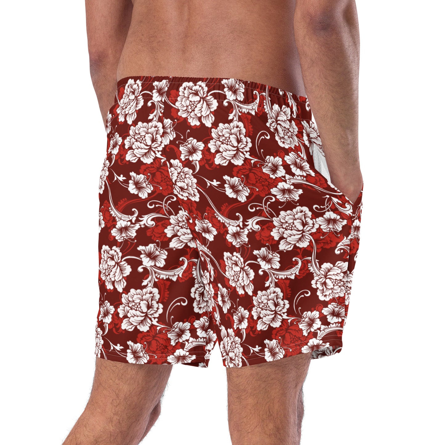 Red Baroque Floral - Swim Trunks