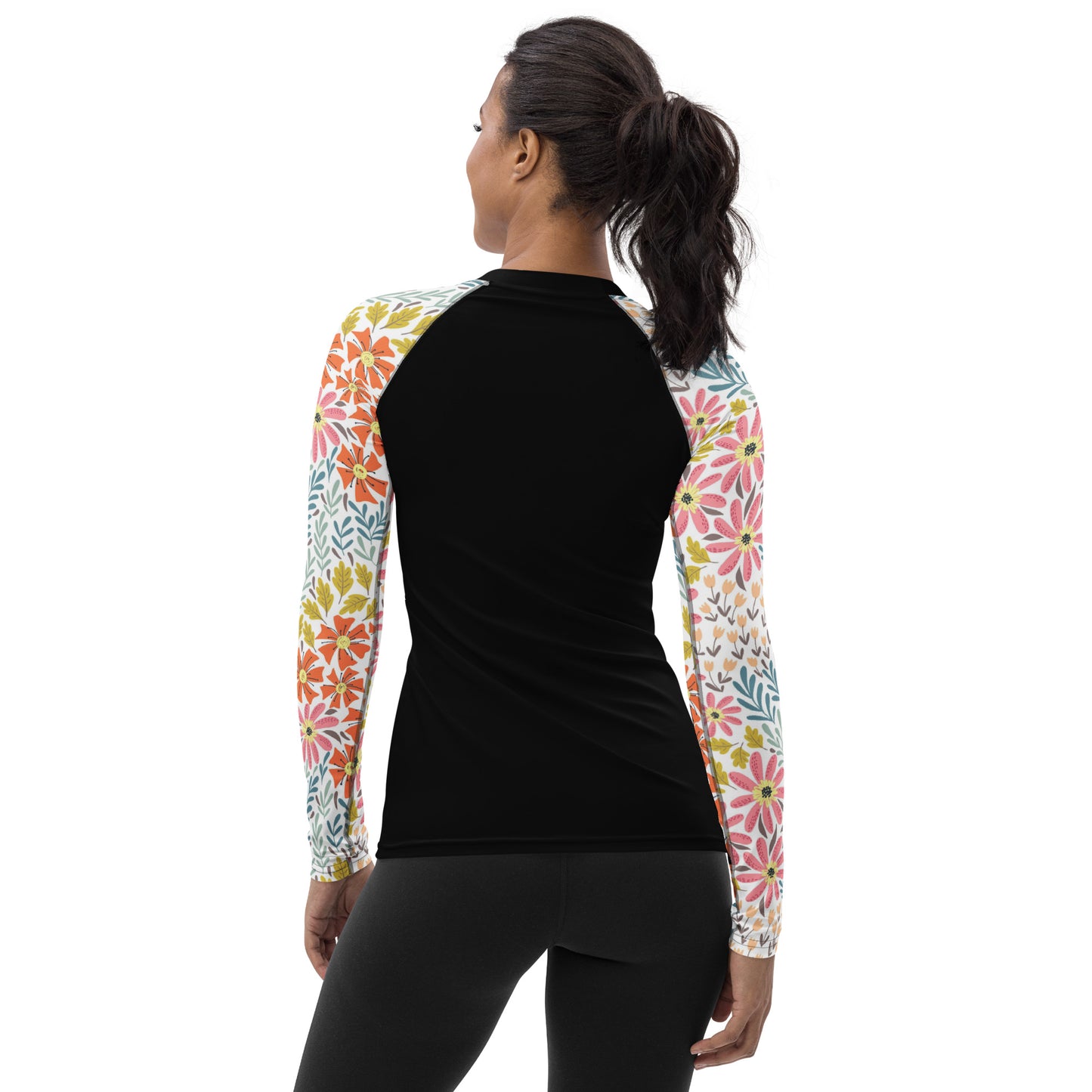 Multicolor Flower Sleeves and Black body - Women's Rash Guard