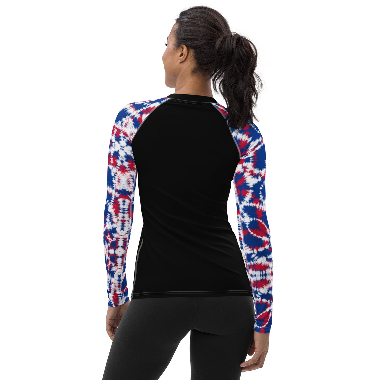 Batik - Red, White, and Blue Sleeves and Black Body - Women's Rash Guard
