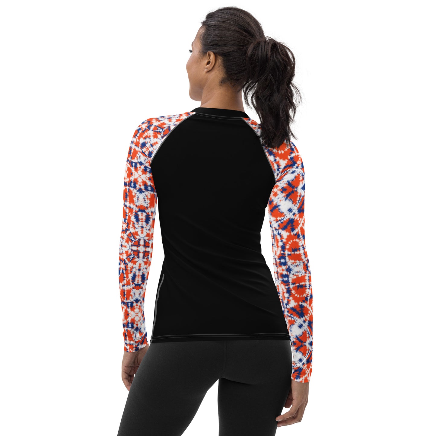 Batik - Orange and Blue Sleeves and Black Body - Women's Rash Guard