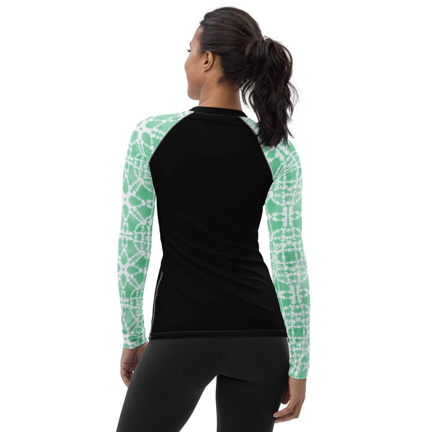 Green Batik Sleeves and Black Body - Women's Rash Guard