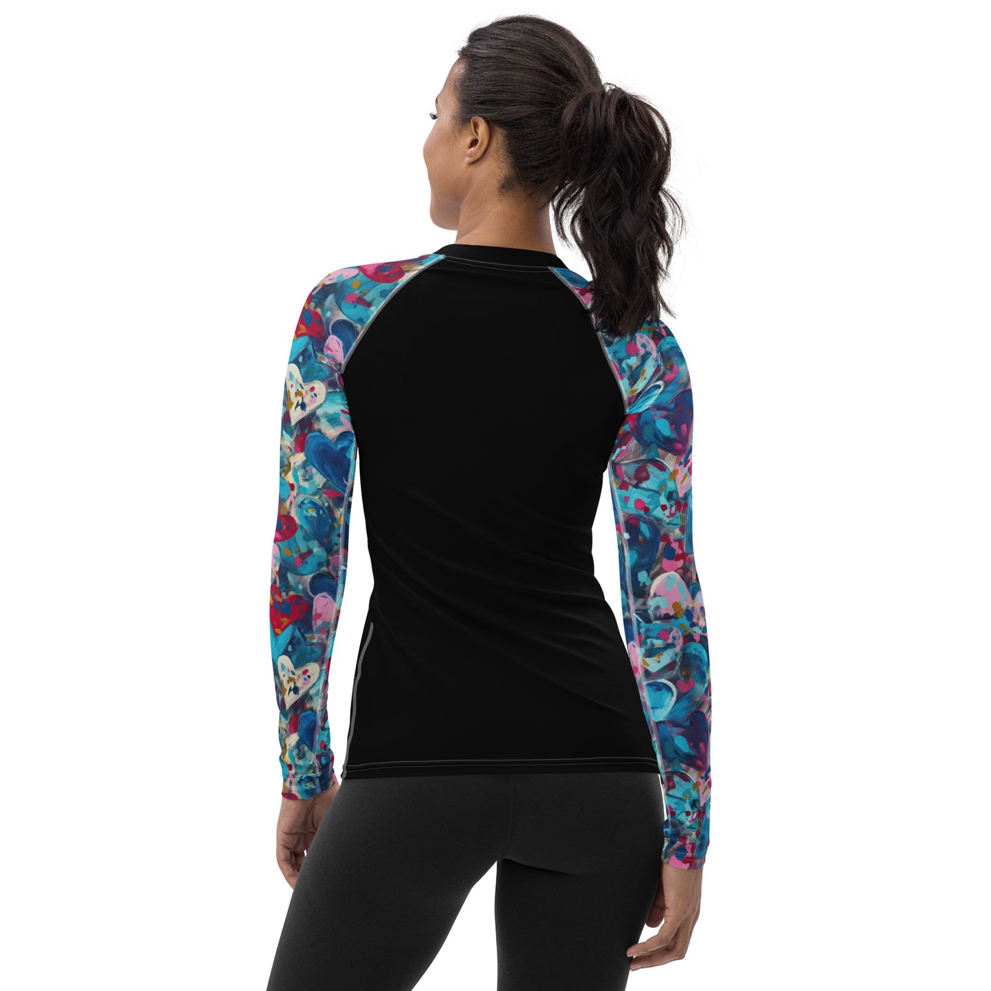 Blue Painted Hearts Sleeves and Black Body - Women's Rash Guard