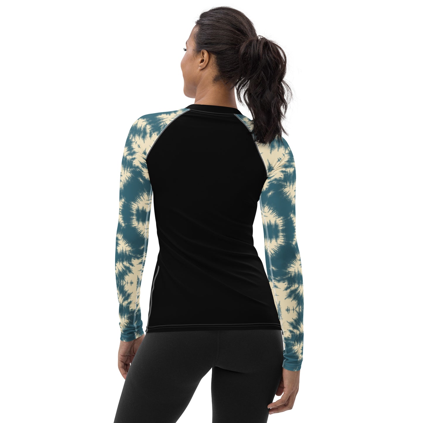 Teal Batik Sleeves and Black Body - Women's Rash Guard