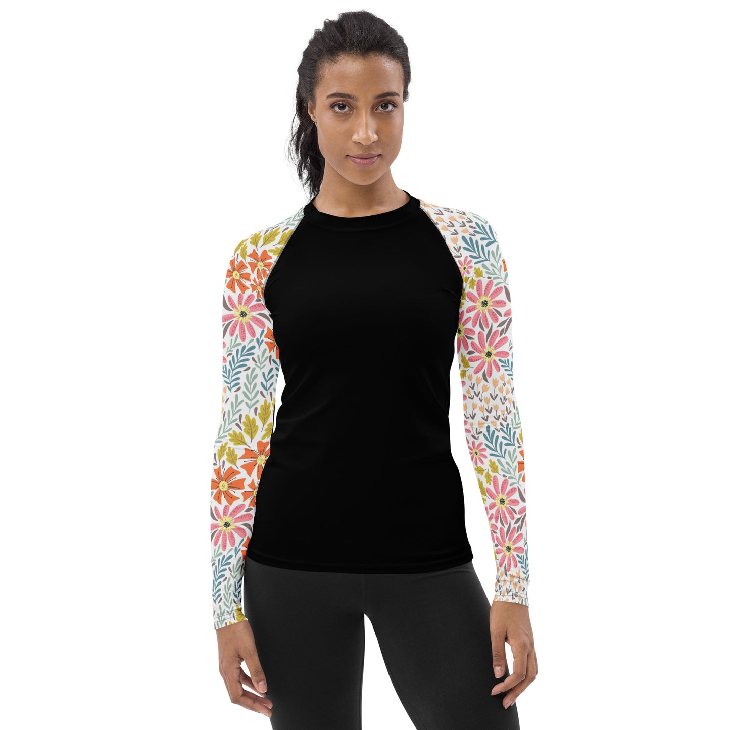 Multicolor Flower Sleeves and Black body - Women's Rash Guard