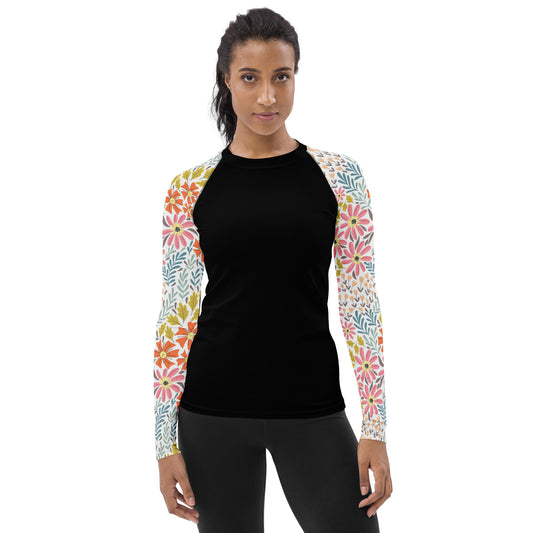 Multicolor Flower Sleeves and Black body - Women's Rash Guard