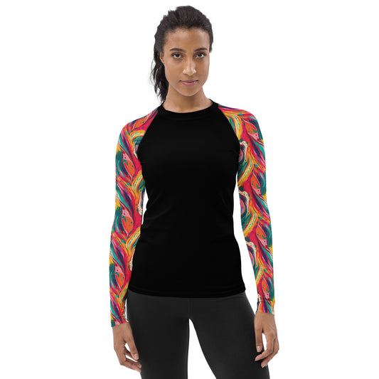 Multicolor Abstract Sleeves and Black Body - Women's Rash Guard