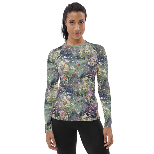 Watercolor Flowers - Dark - Women's Rash Guard