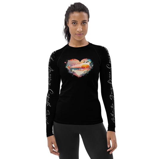 Sunset Heart - Authentic...Strong...Brave...Courageous...Worthy... - Black - Women's Rash Guard