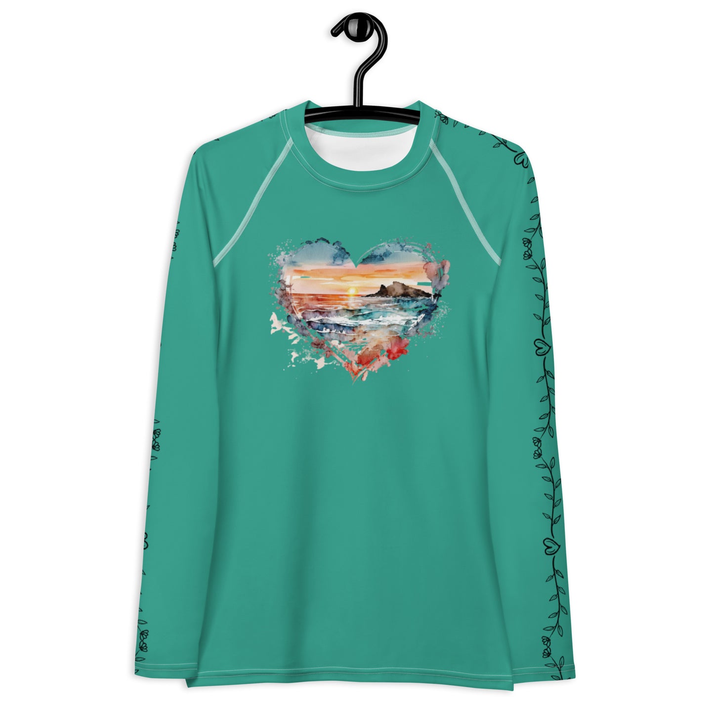 Sunset Heart - Heart Vines - Green/Blue - Women's Rash Guard