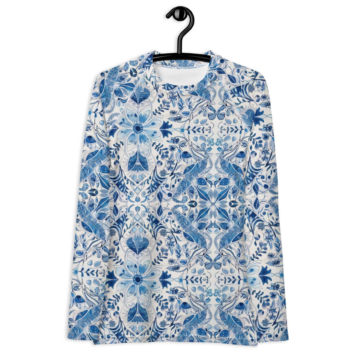 White with Blue Flowers - Women's Rash Guard