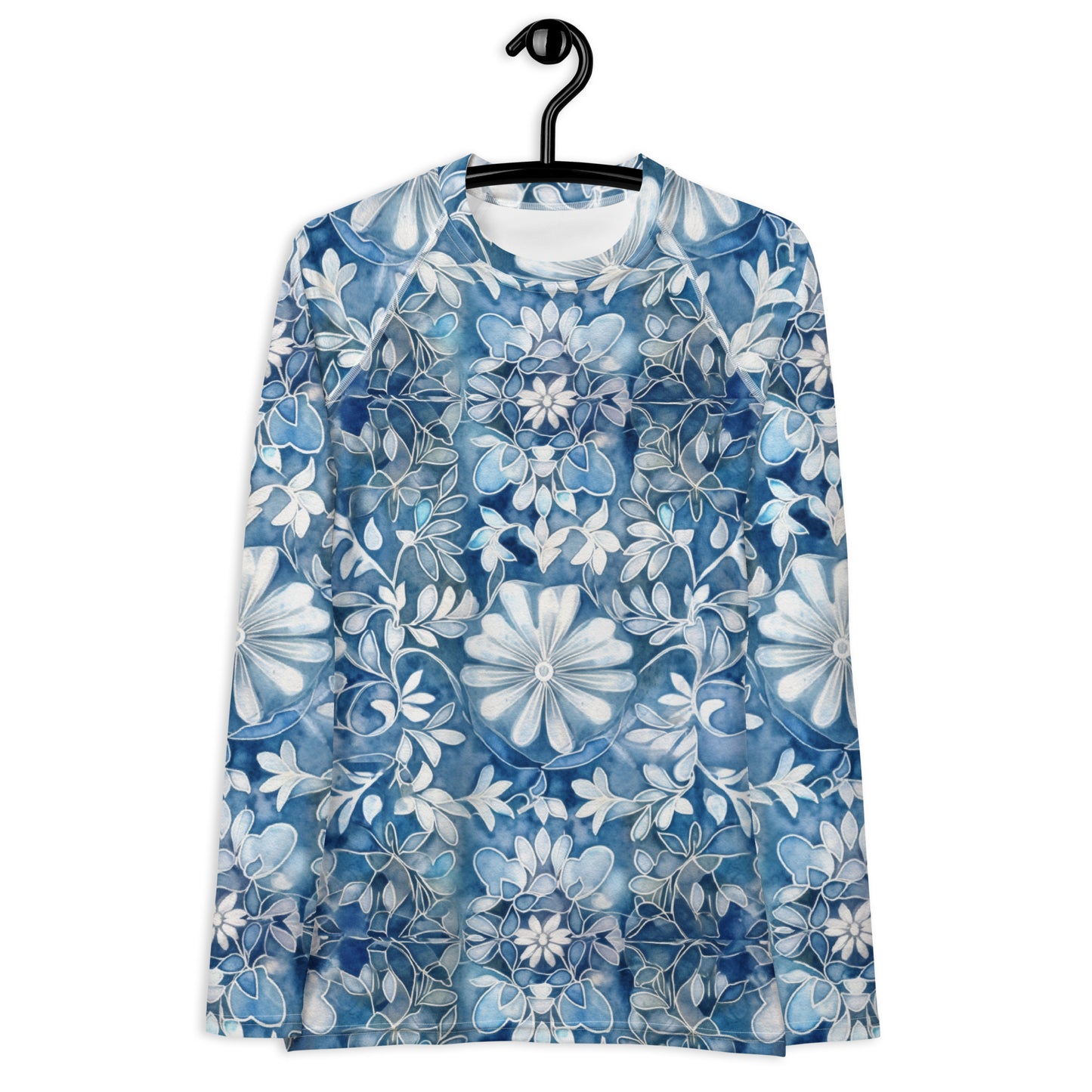 Blue with White Flowers - Women's Rash Guard