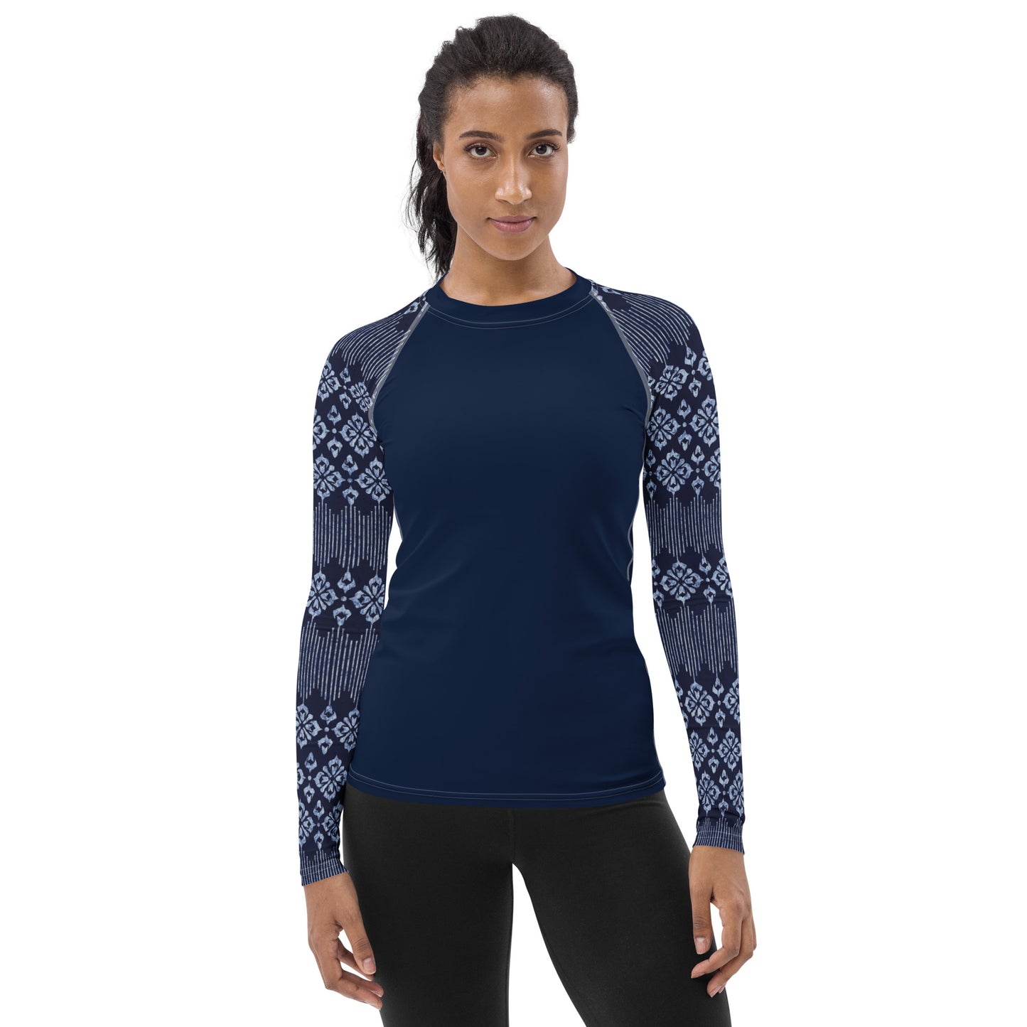 Indigo Batik Sleeves with Navy Body - Women's Rash Guard