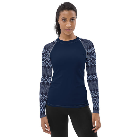 Indigo Batik Sleeves with Navy Body - Women's Rash Guard