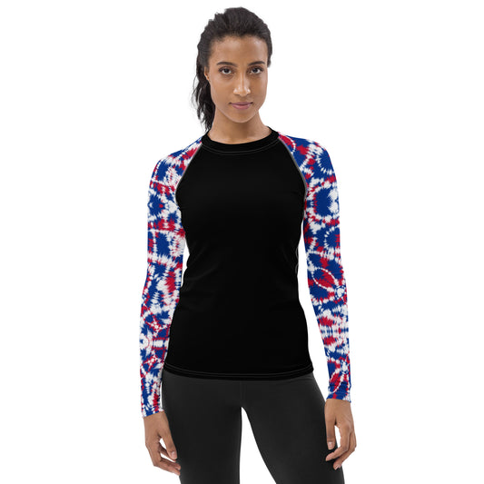 Batik - Red, White, and Blue Sleeves and Black Body - Women's Rash Guard