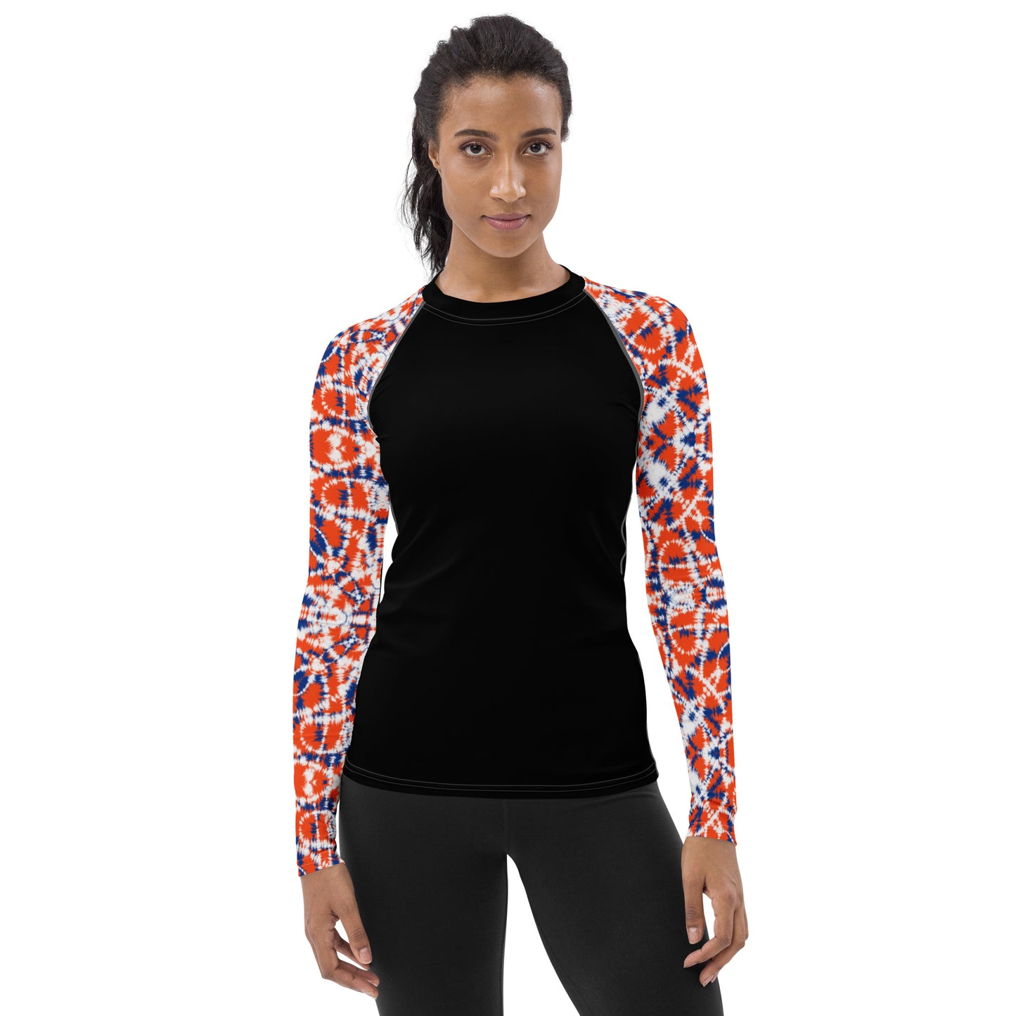 Batik - Orange and Blue Sleeves and Black Body - Women's Rash Guard