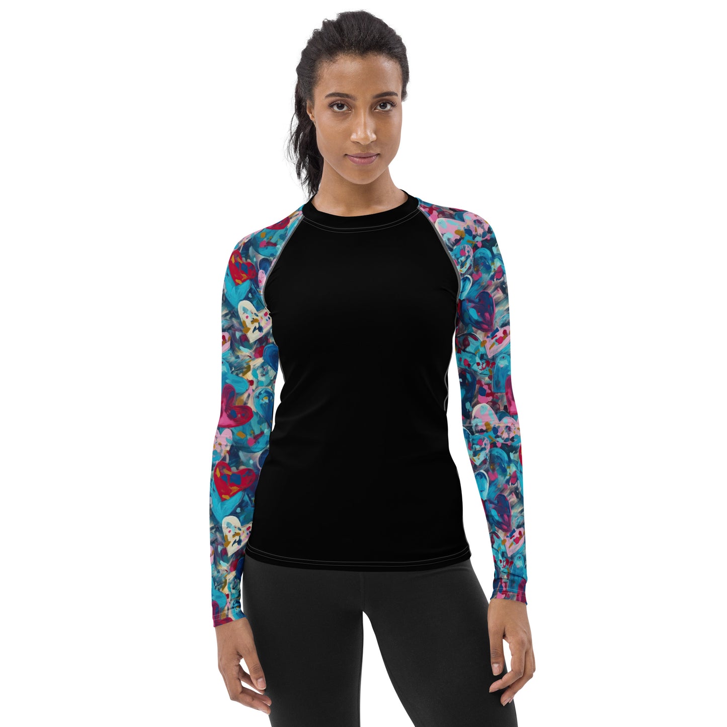 Blue Painted Hearts Sleeves and Black Body - Women's Rash Guard