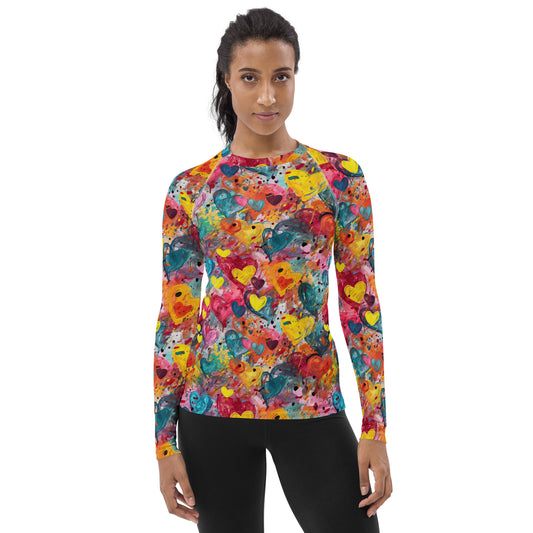 Multicolor Painted Hearts - Women's Rash Guard