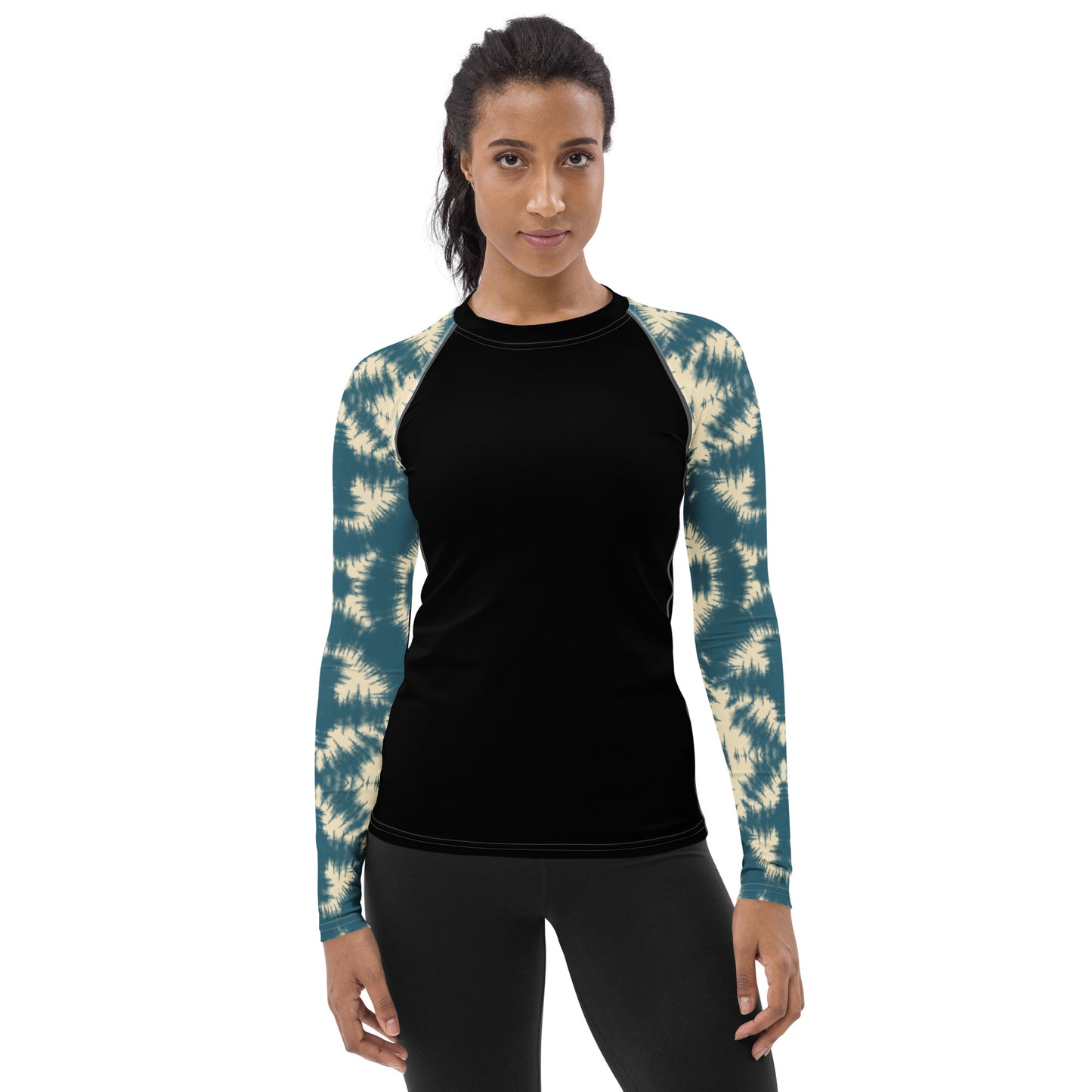 Teal Batik Sleeves and Black Body - Women's Rash Guard