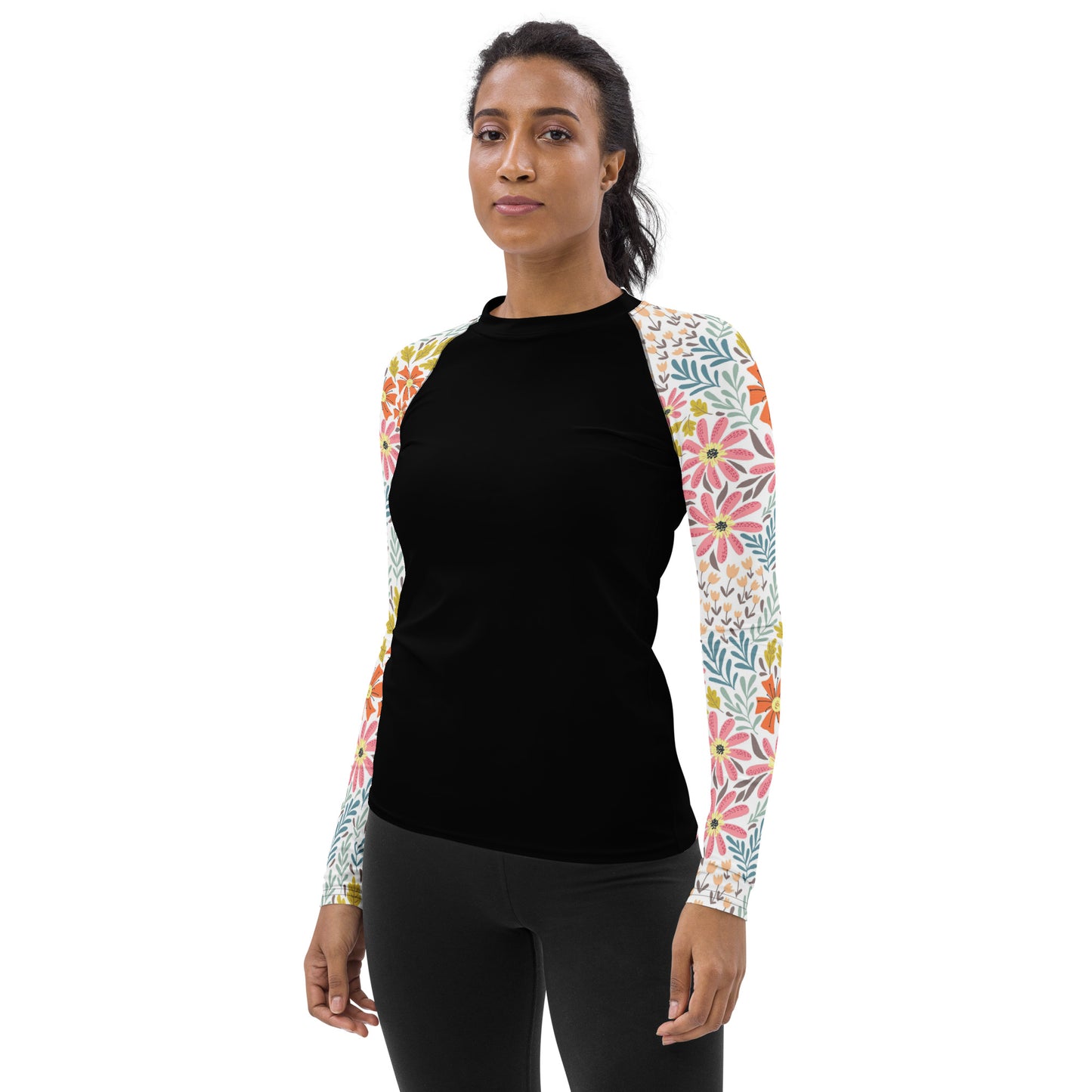 Multicolor Flower Sleeves and Black body - Women's Rash Guard