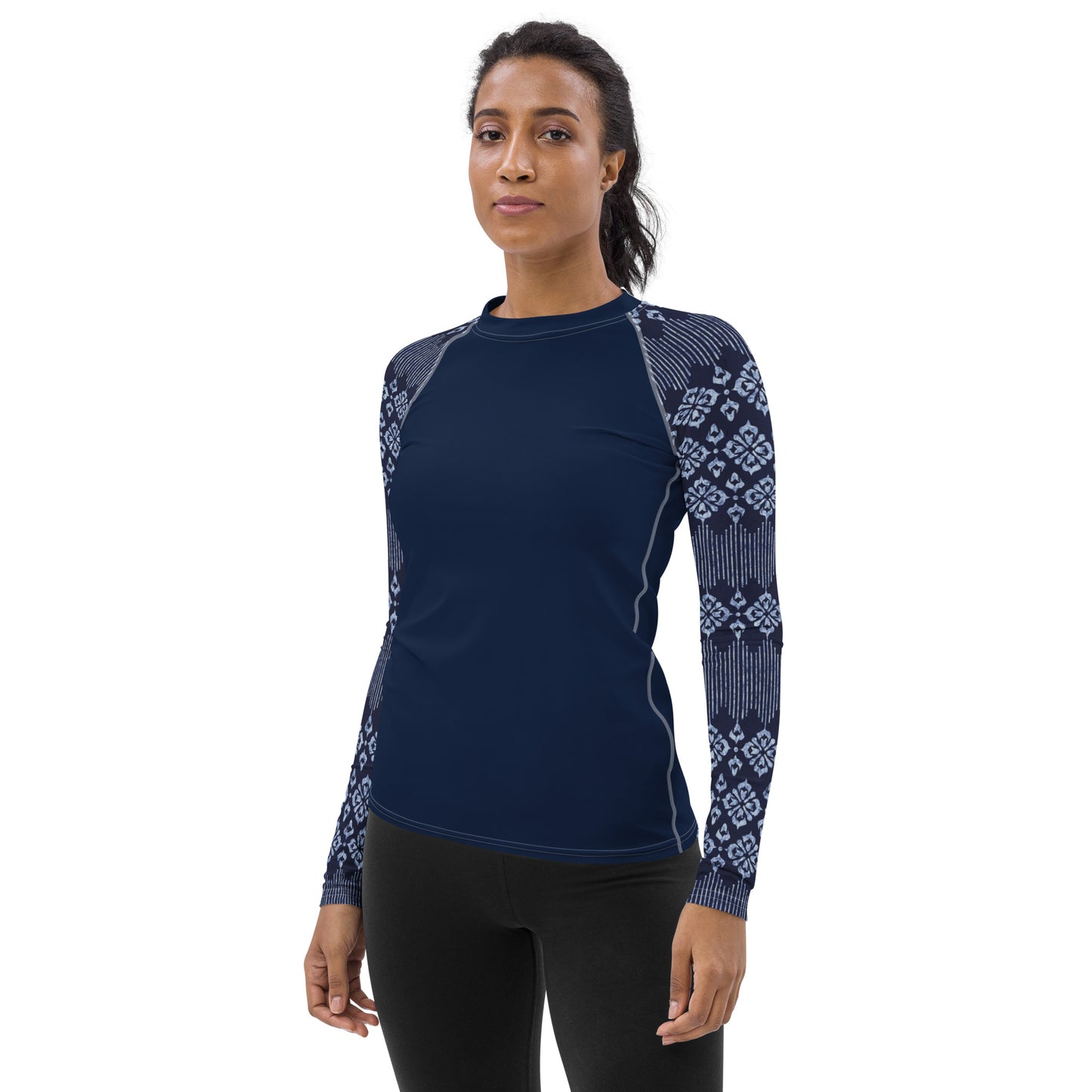 Indigo Batik Sleeves with Navy Body - Women's Rash Guard