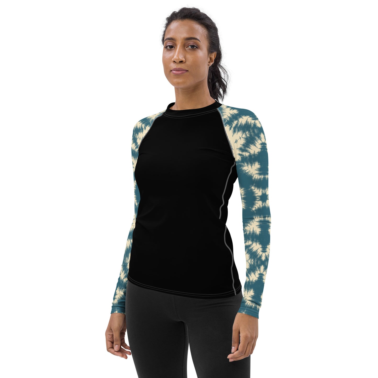 Teal Batik Sleeves and Black Body - Women's Rash Guard